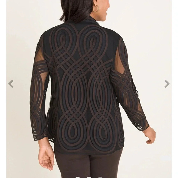 Chico’s travelers Neutral Swirl strip jacket brown navy size 1 8/10 NWT - Picture 2 of 13